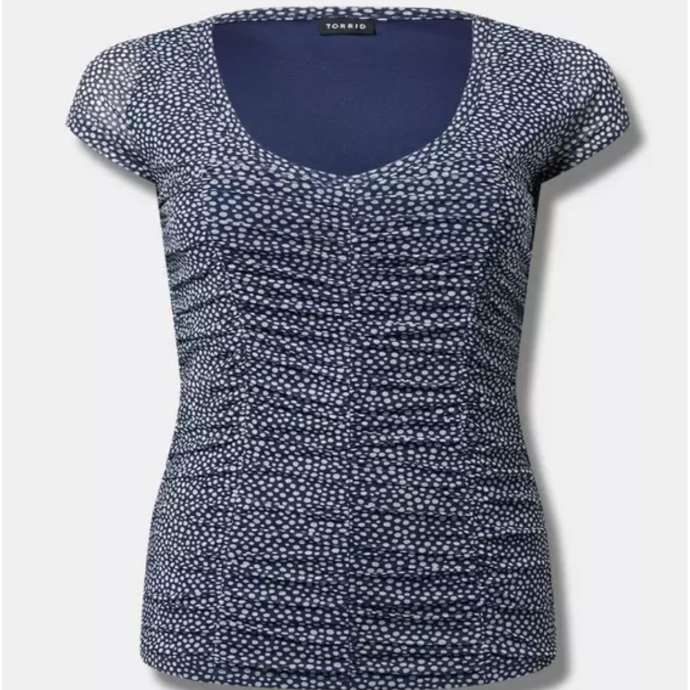 Torrid Navy and White Dotted Short Sleeve Top